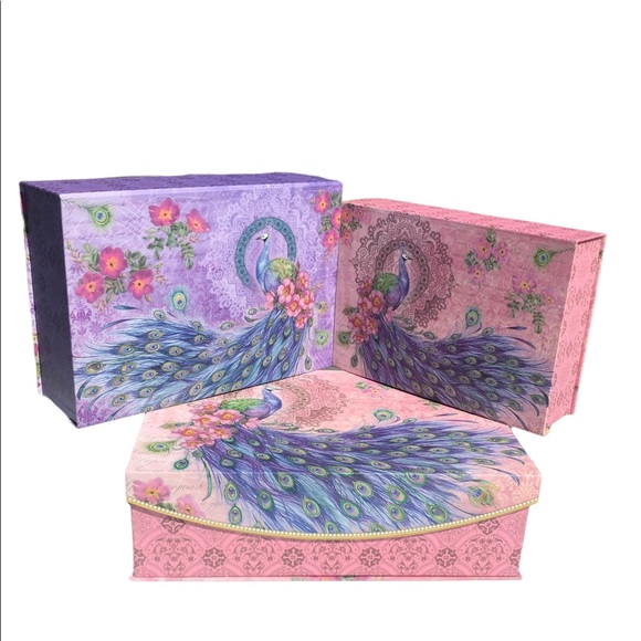 Pooch & Sweetheart Romantic Peacock Decorative Nesting Boxes Set of 3
